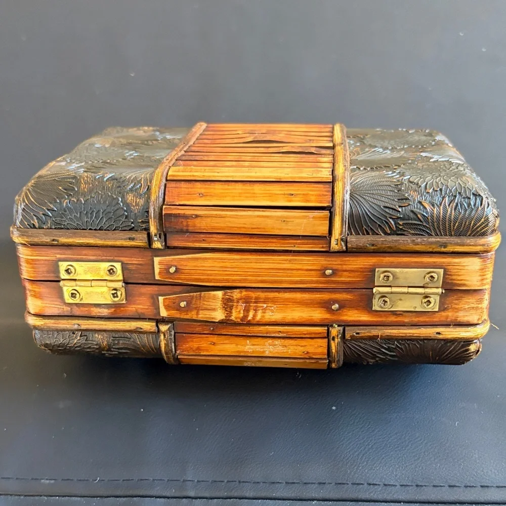 Wicker Wood Storage Box Sewing Box Craft Organizer Cottagecore Decor